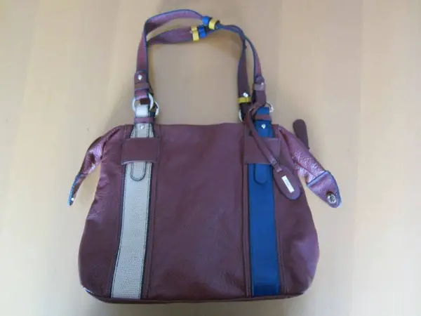  Sac à main bordeau, intérieur bleu avec poches - L. Credi