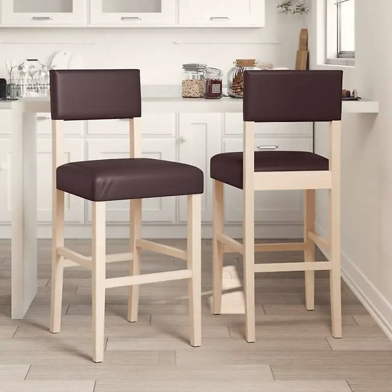 Barstühle 2 Stk. Massivholz Gummibaum und Kunstleder