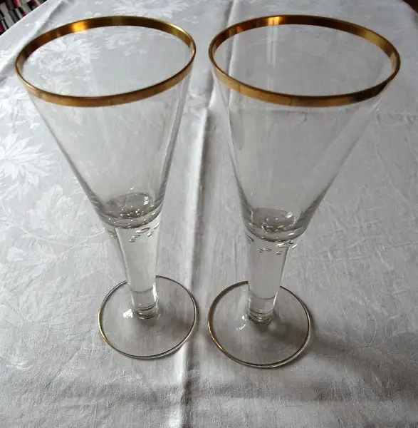 Kelchgläser Josephinenhütte ca. 1910 mit Luftblasen Goldrand