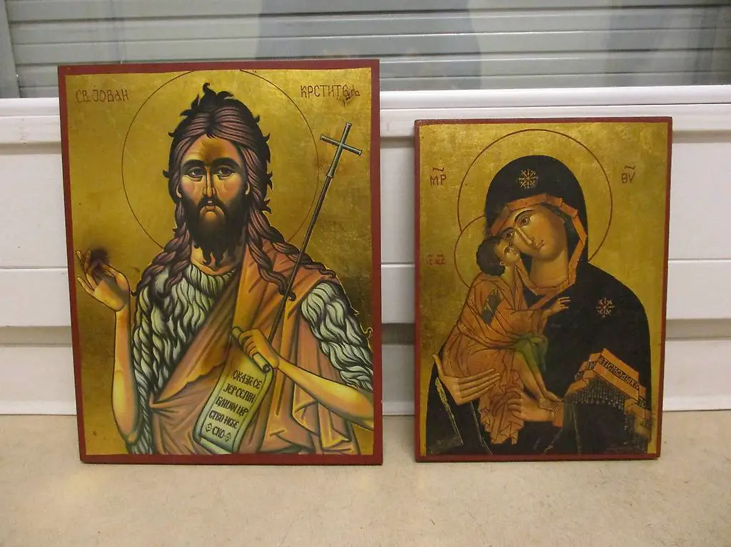 2x Ikone Print Maria +Jesuskind + Jovan / Johannes FRIEDE