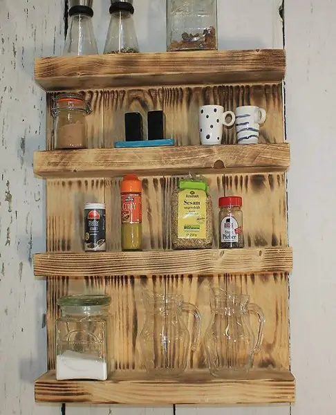  Holz Gewürzregal hängend stehend braun geflammt Vintage