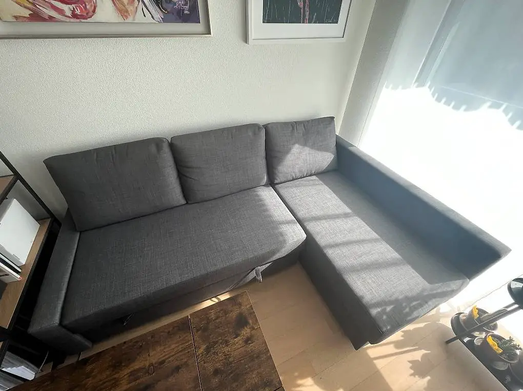 Ecksofa mit Verstauraum + aufklappbar zu einem Bett (grau)