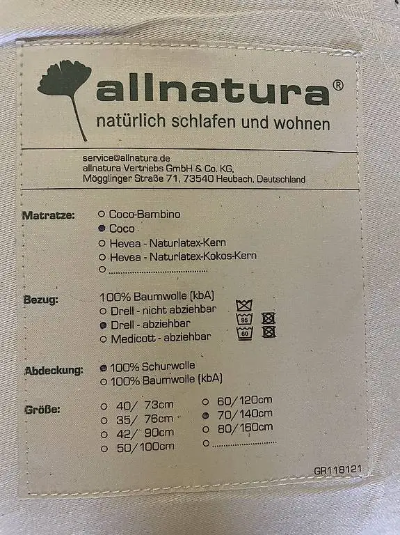 Kokosfaser Kindermatratze Allnatura 70x140 cm "Coco"