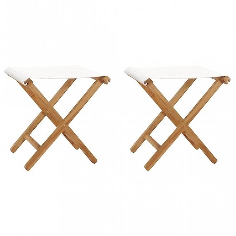 Klappstühle 2 Stk. Teak Massivholz und Stoff Cremeweiss