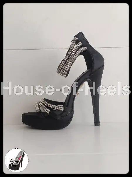 Escarpins Luszi 35 talon 13cm plateforme 2,5cm satin noir/strass