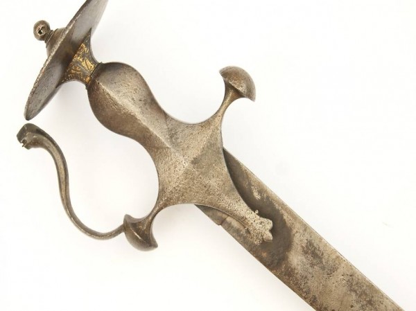  Antiker indischer Säbel - Griff m. Resten v Goldtauschierung