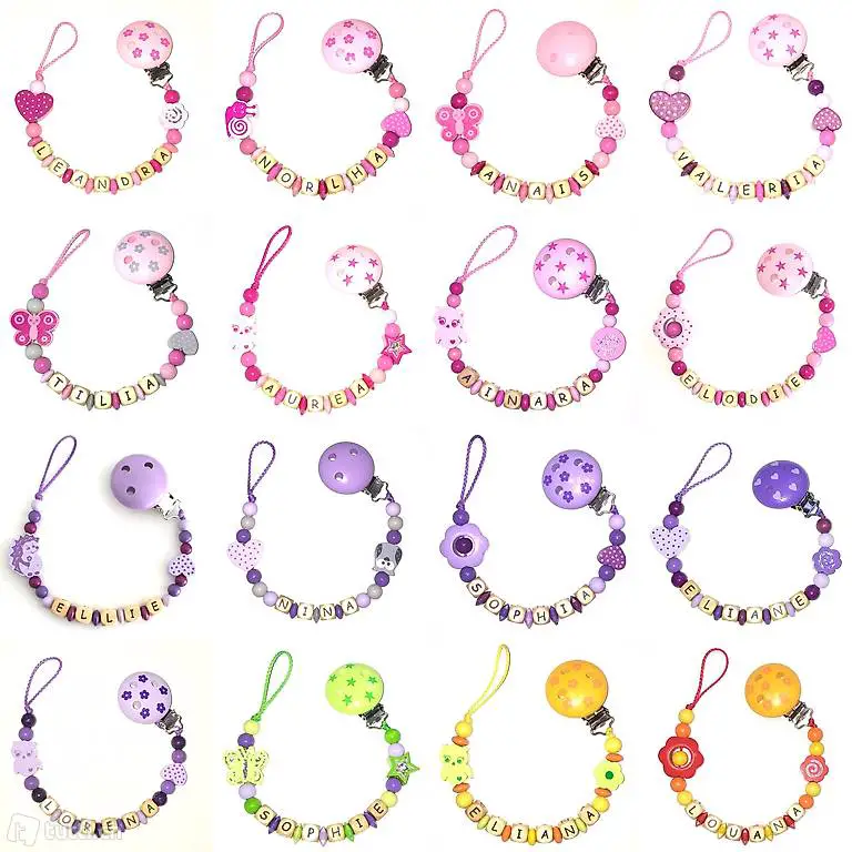 Nuggiketten (Schnullerketten) aus Holz mit Name