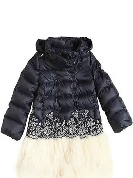 ERMANNO SCERVINO JUNIOR Hooded Nylon & Mongolia Fur Coat 14