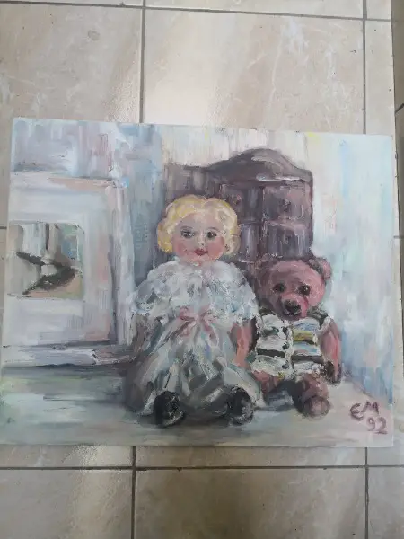 Puppe mit Baer, 55x45
