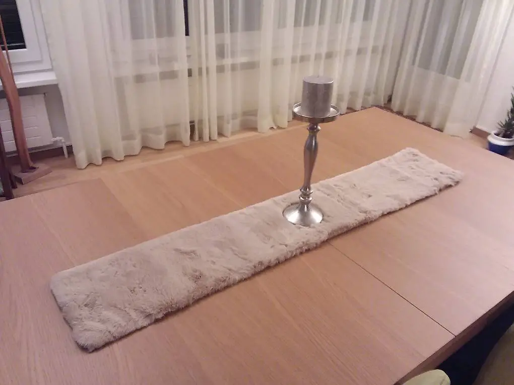 Tisch Läufer Tischläufer Fell beige Mitteldecke Weihnachten