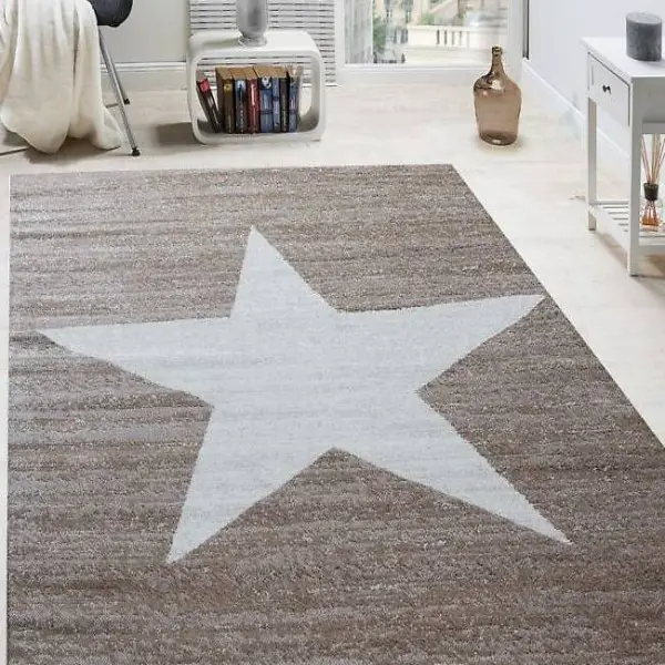  trendiger Teppich Stern BeigeGrau NEU