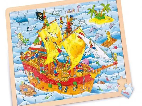  Puzzle PIRATENSCHIFF im Holzrahmen