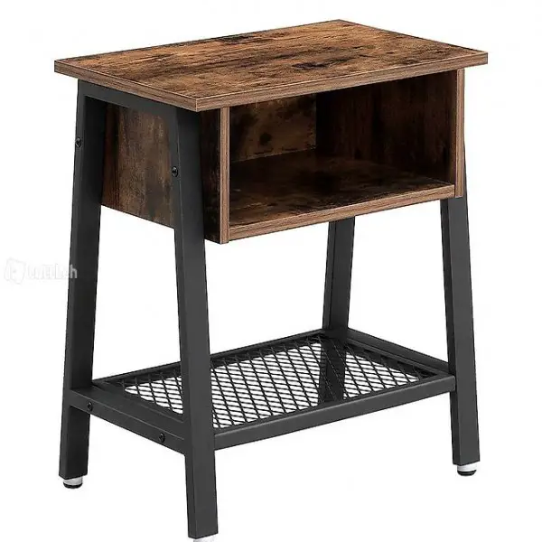  Vintage Nachttisch, stabiler Beistelltisch mit Gitterablage