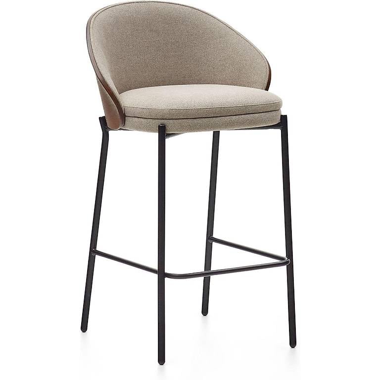 Kave Home Barhocker Eamy Stoff hellbraun Nussbaumfinish SH65