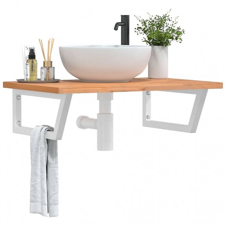 Waschbeckenregal Wandmontage Stahl und Massivholz Buche