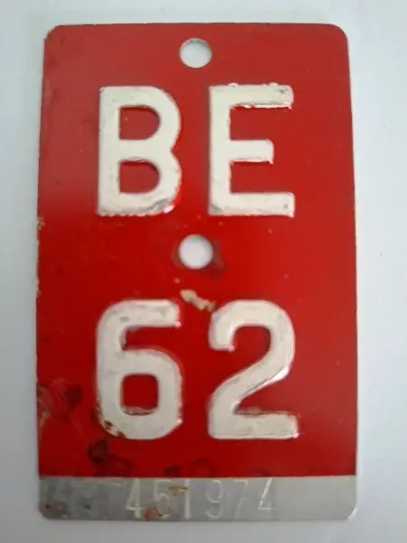 alte BE-Velonummer /BE-Fahrradnummer, BE 62