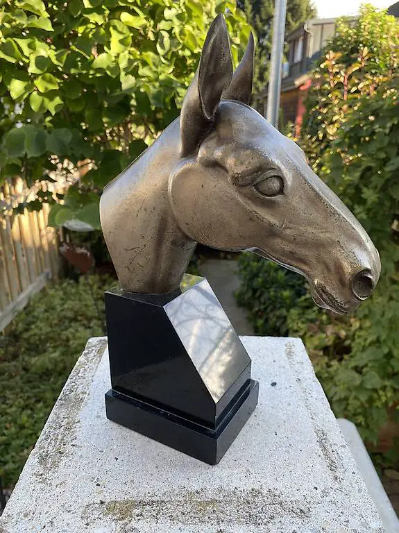 Bronze Pferdekopf auf Marmorsockel G.H. Laurent 1930