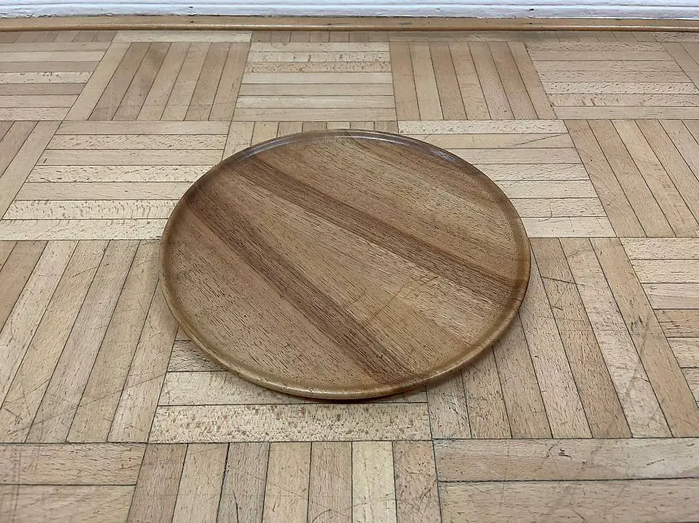 Rundes Nussbaum Holztablett vintage Tablett Serviertablett