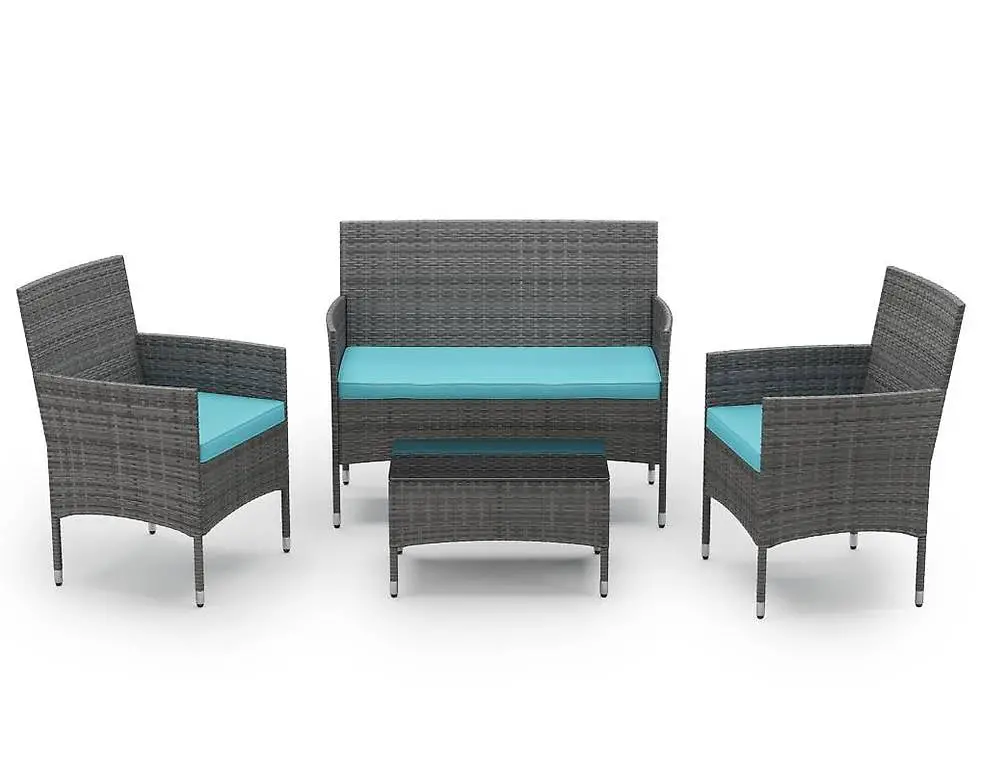 Gartenset Rattan MALIA grau/türkis