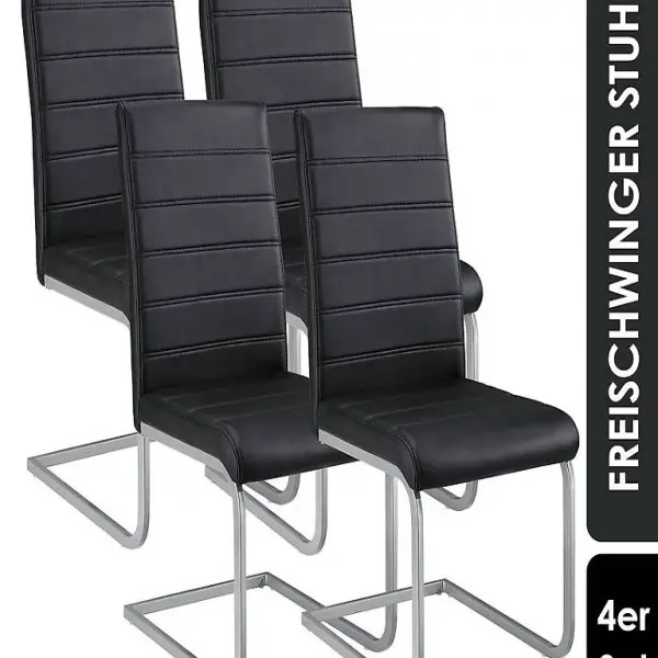  Freischwinger Stuhl Vegas 4er Set aus Kunstleder in schwarz