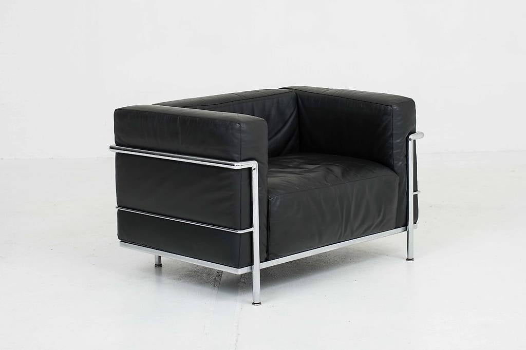 Cassina LC3 Sessel - Le Corbusier schwarzes Leder, 1960er J.