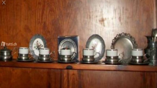 Sei tazzine x caffe in peltro con zuccheriera