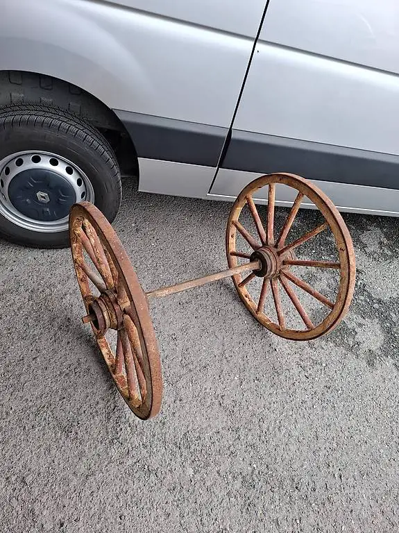 Wagenräder mit Achse 2 Stk Antik Räder Durchmesser 75 cm