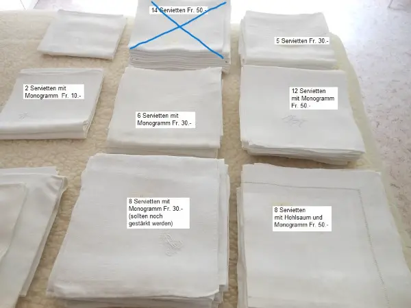 SERVIETTEN und Zubehör aus Grossmutters Zeiten weiss und bunt