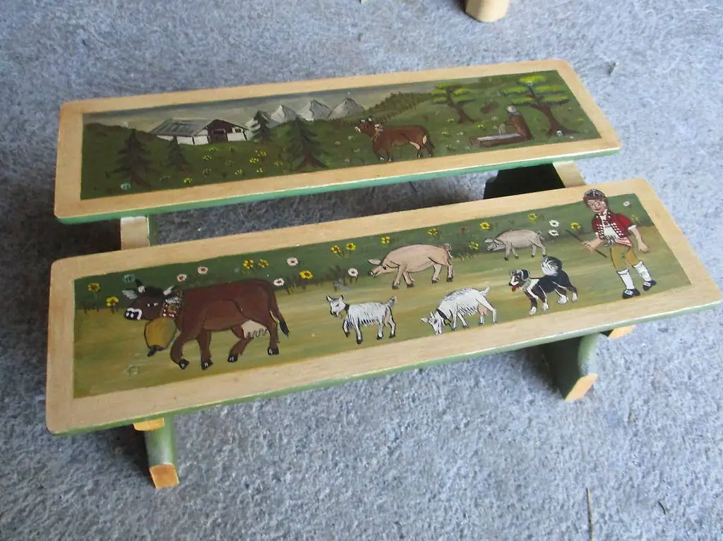 Schemel / Hocker mit Bauern-Malerei Appenzell