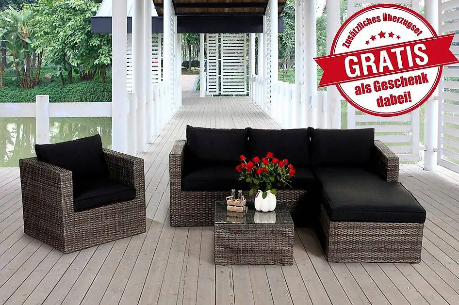 Salon de jardin en rotin gris-mélangé