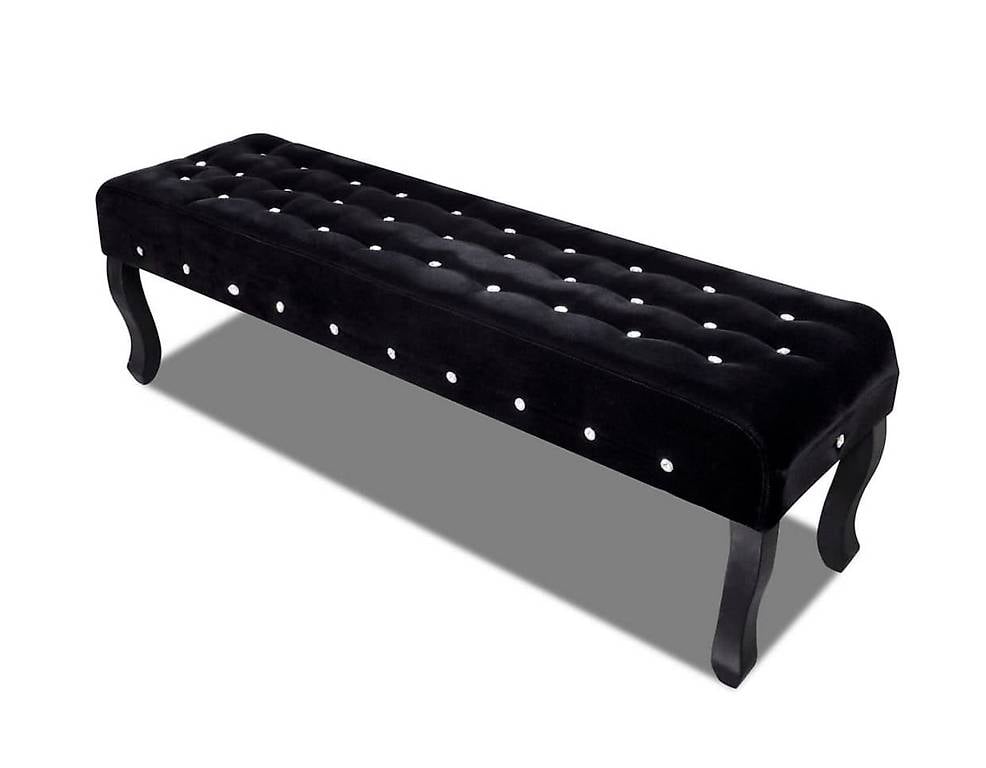 Sitzbank Schwarz Samtstoff mit Kristallknöpfen schwarz