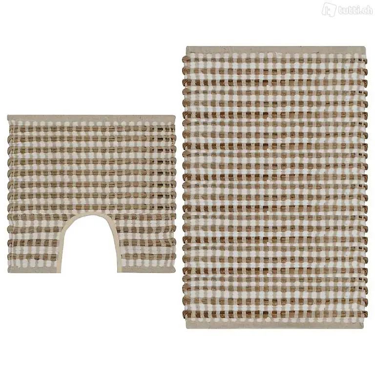  Handgewebtes Badematten-Set Jute Stoff Natur und Weiss