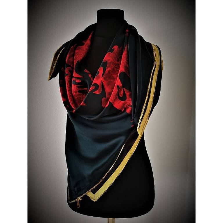 Seidenfoulard mit Reissverschluss Design_NEU_schwarzrot