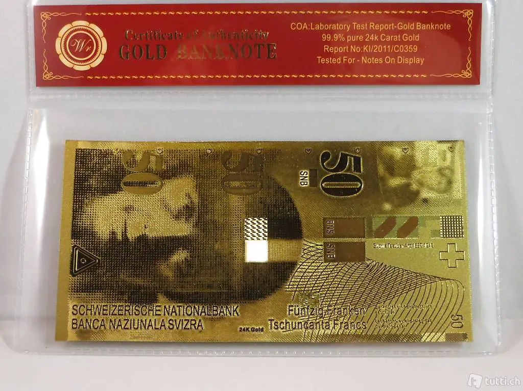 Banknote Schweiz CHF 50.-- / Goldplated
