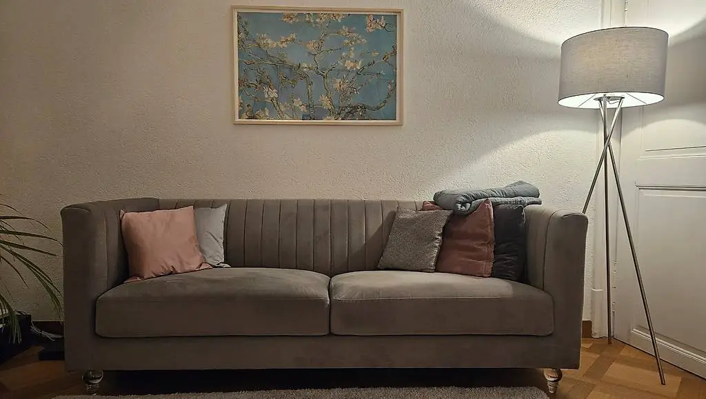 3-Sitzer Sofa Samtstoff hellgrau