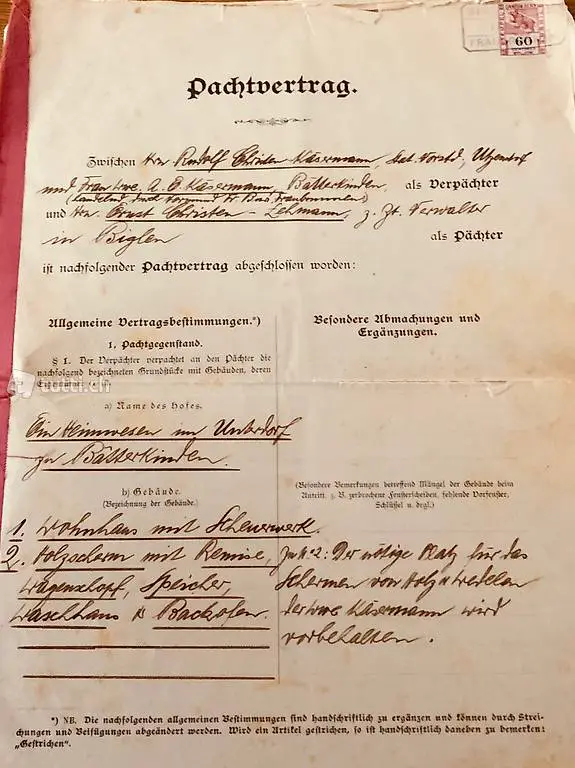 Pachtvertrag für Haus, Hof & freie Pachtflächen von 1925
