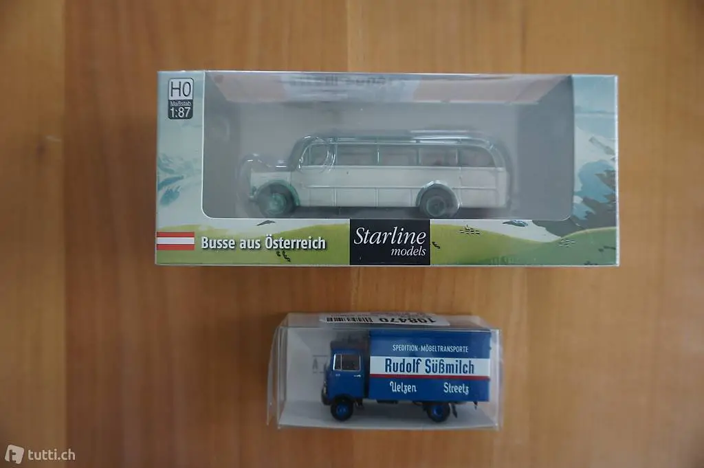 Brekina 58086 Reisebus"Glockner Bus" + 48539. LKW Koffer