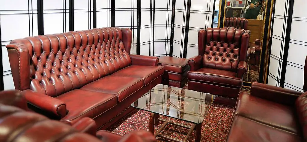 Sofagarnitur Chesterfield echt Leder Polster Sofa Couch Set