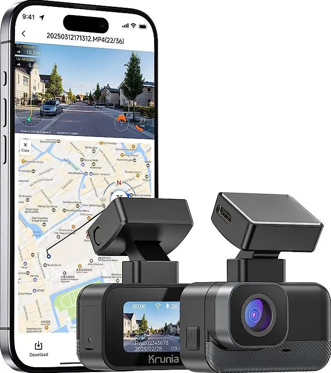 Krunia 2K WiFi Mini Dashcam Auto, Frontkamera mit App, CPL-U