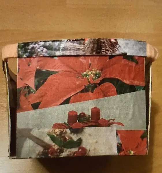 Holzkorb mit Collage