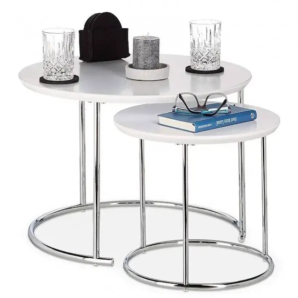  Kleiner Couchtisch matt, Satztisch Holz und Metall