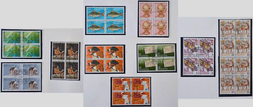 Diverse Viererblocks Werbemarken 1980 bis 1985, gestempelt