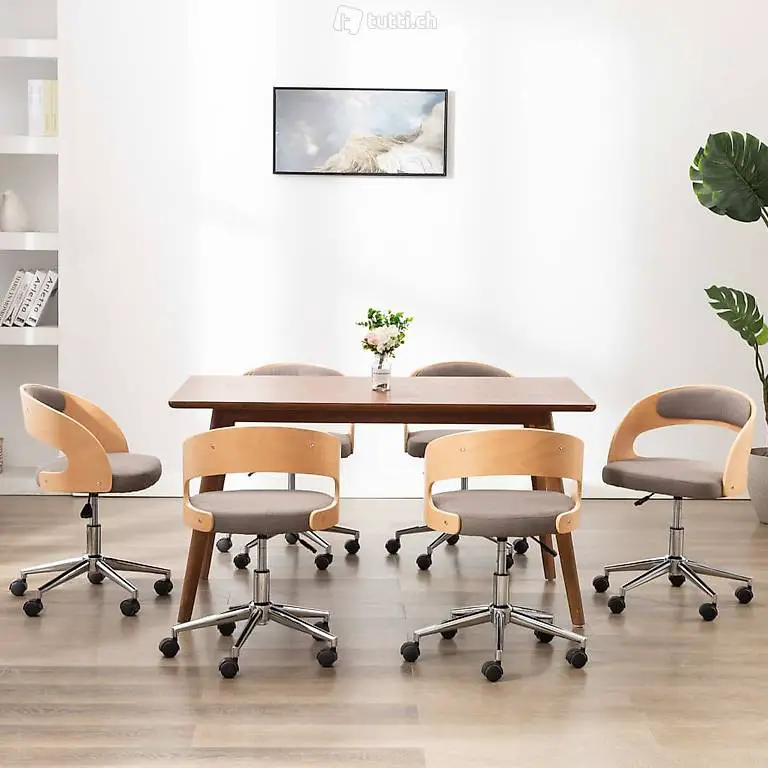  Drehbare Esszimmerstühle 6 Stk. Taupe Bugholz und Stoff