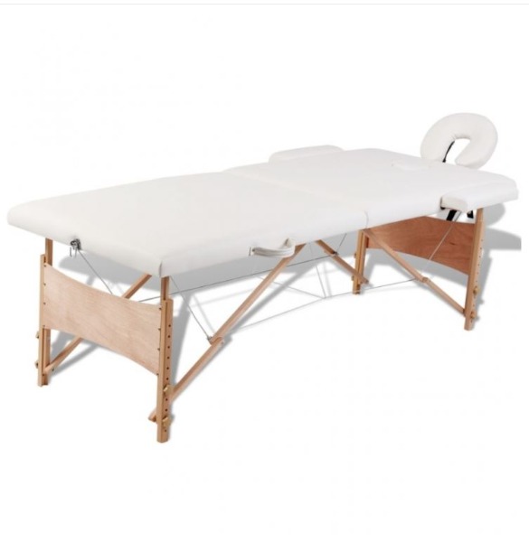 Massagetisch mit Holzrahmen, faltbar 2 Zonen Creme-Weiss