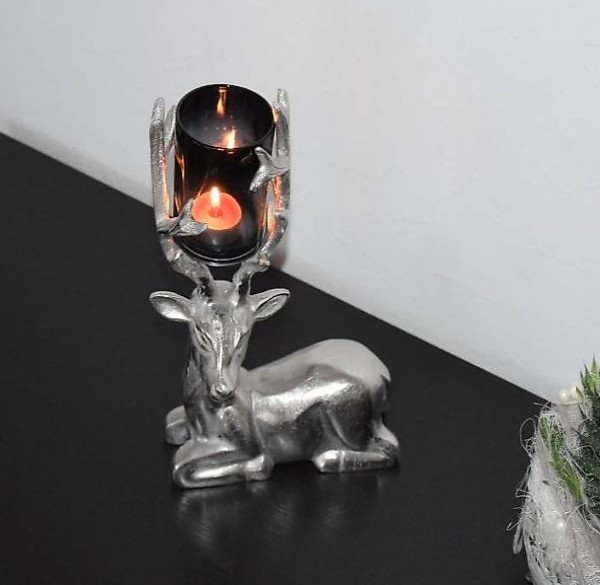  Windlicht Rentier liegend