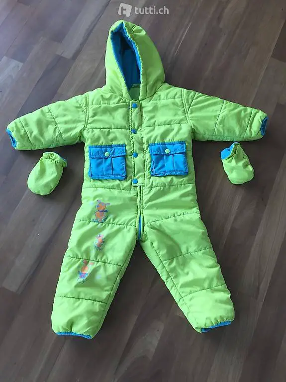 Skioveral Gr. 86/92, grün-türkis, Einteiler, Schneeschutz