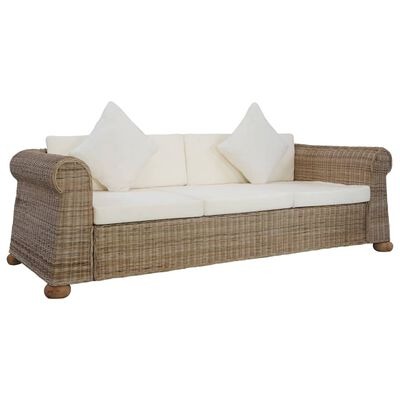  vidaXL 3-Sitzer-Sofa mit Kissen Natur Rattan