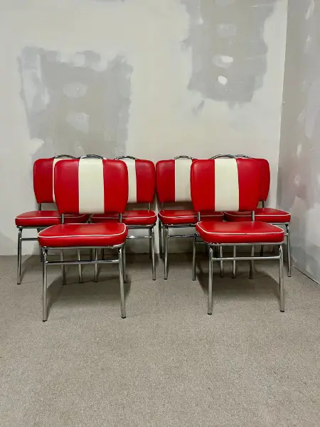 6x Retro Vintage Stühle im American Diner Stil rot/weiss