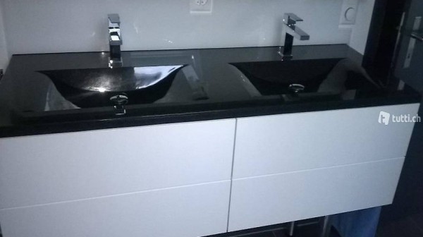  Doppelwaschtisch massiv Nero Assoluto