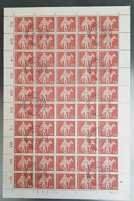 Briefmarken Bogen 1960. Säumer mit Maultier, 15 Rp